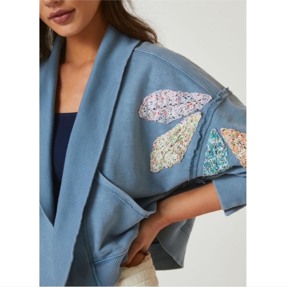 Anthropologie Blue Cardigan with Multicolor Accents